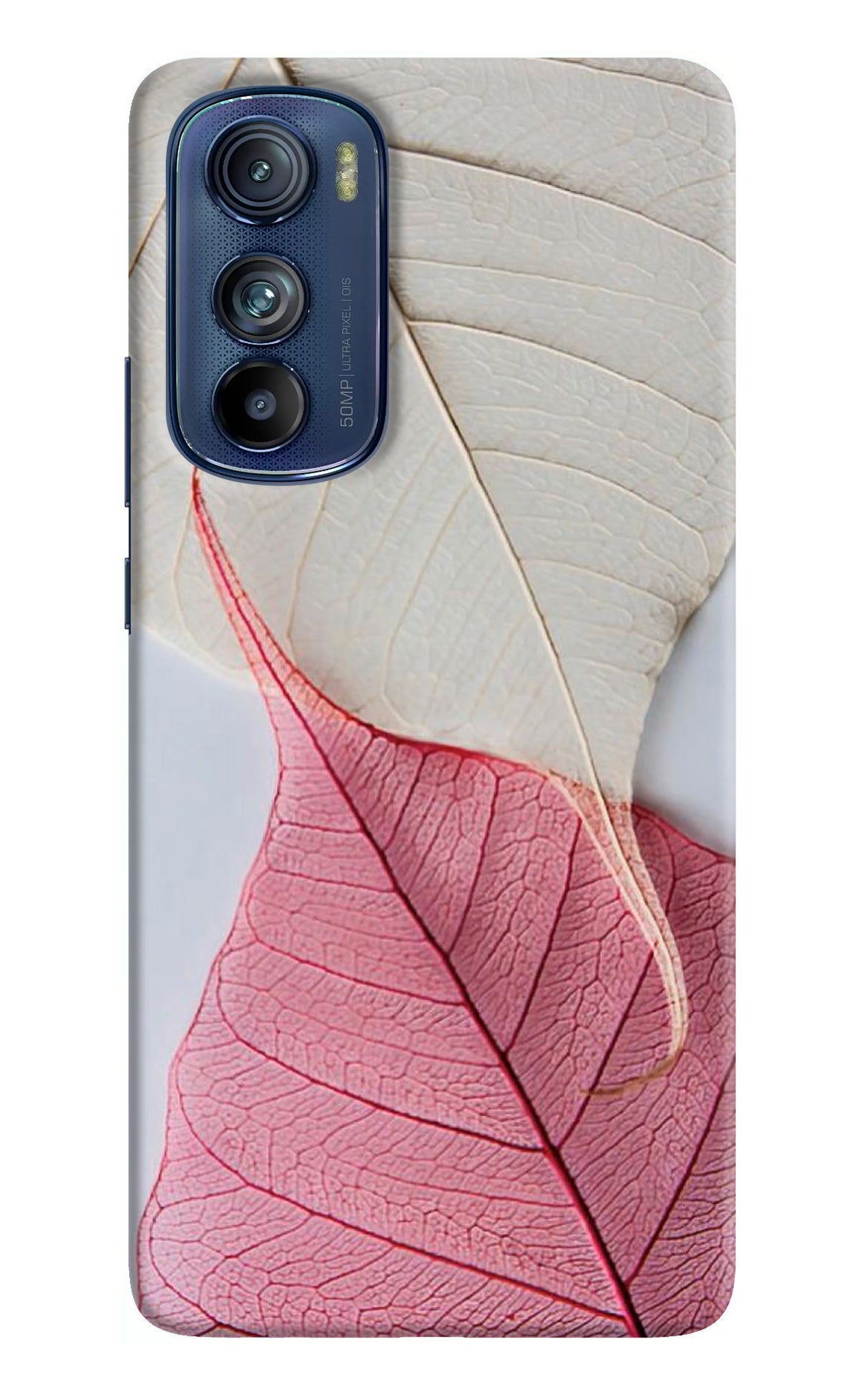 White Pink Leaf Case for Moto Edge 30
