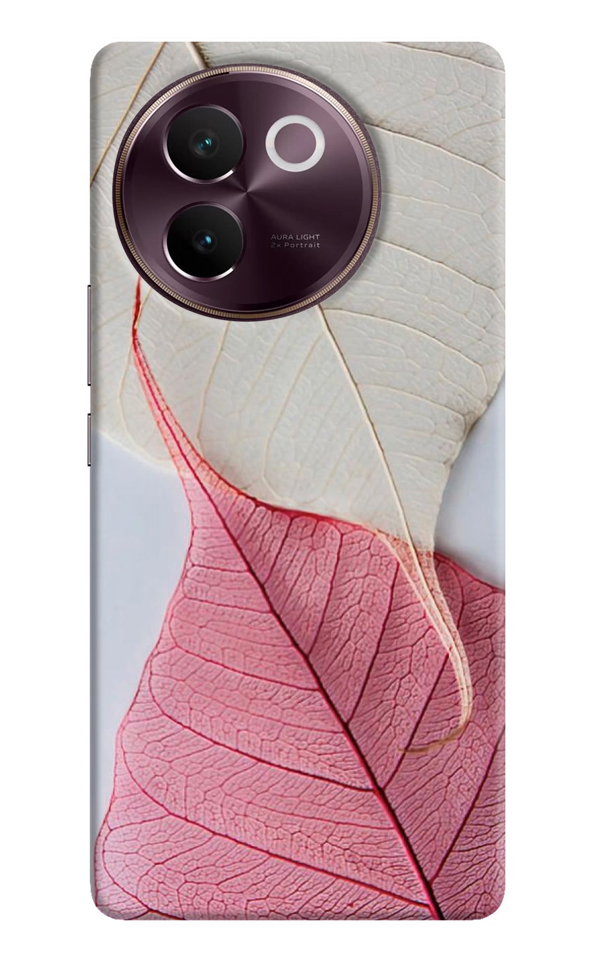 White Pink Leaf Vivo V30e Back Cover