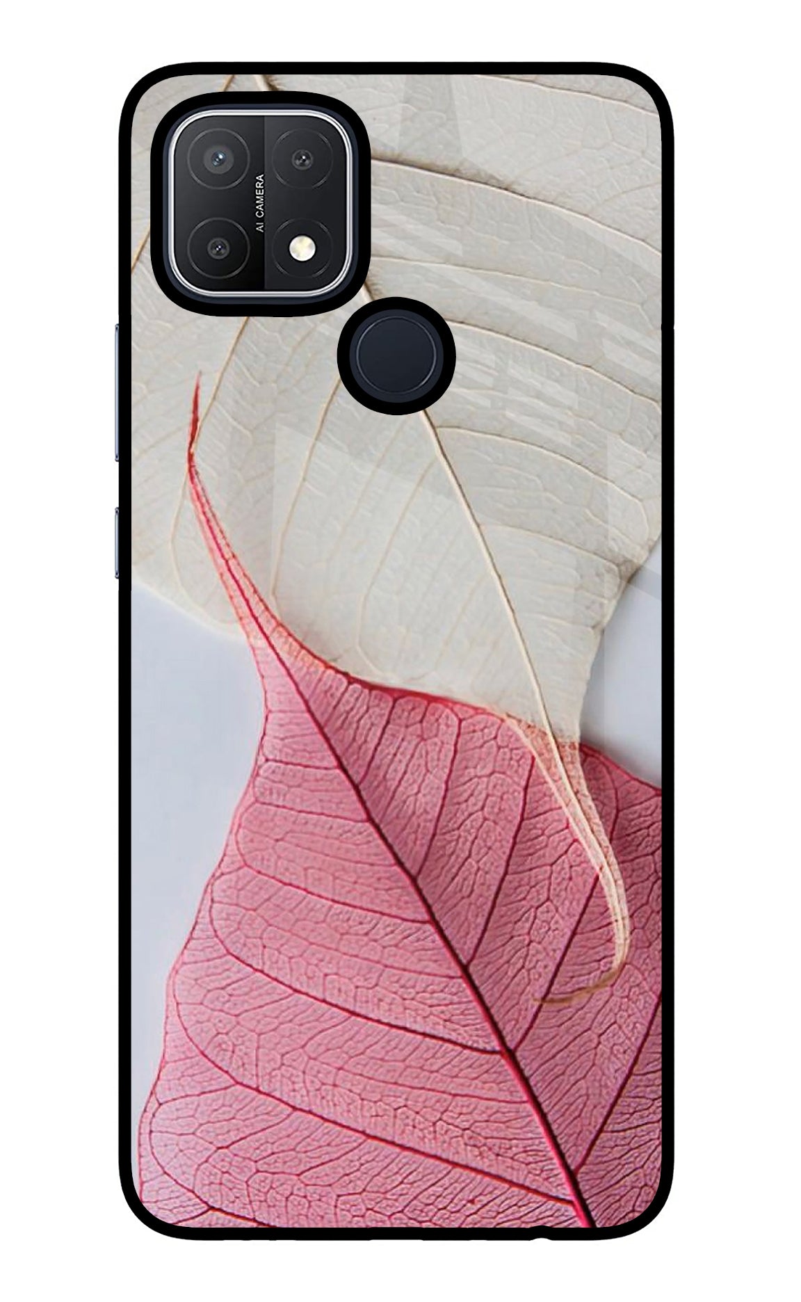 White Pink Leaf Case for Oppo A15/A15s