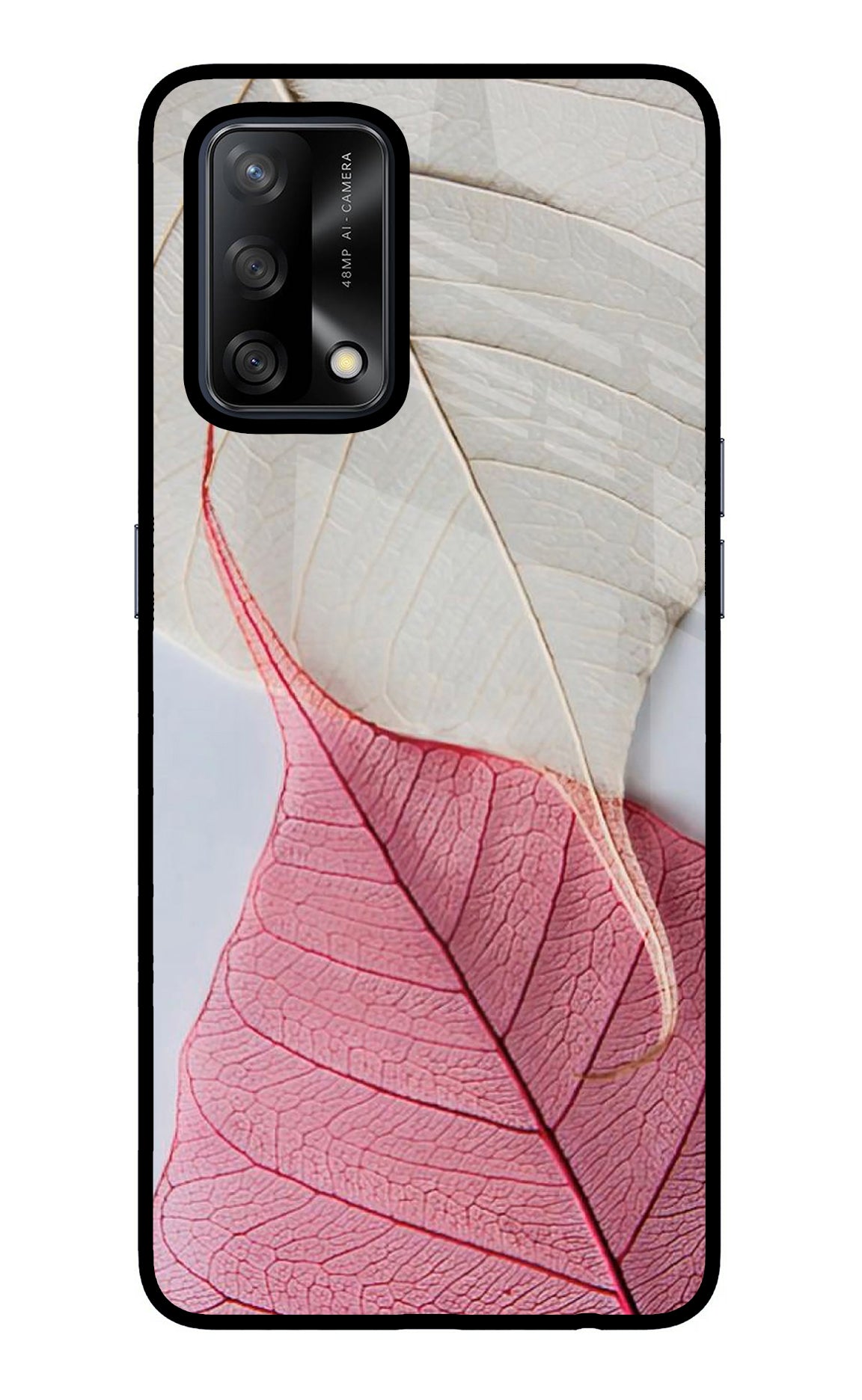 White Pink Leaf Case for Oppo F19/F19s