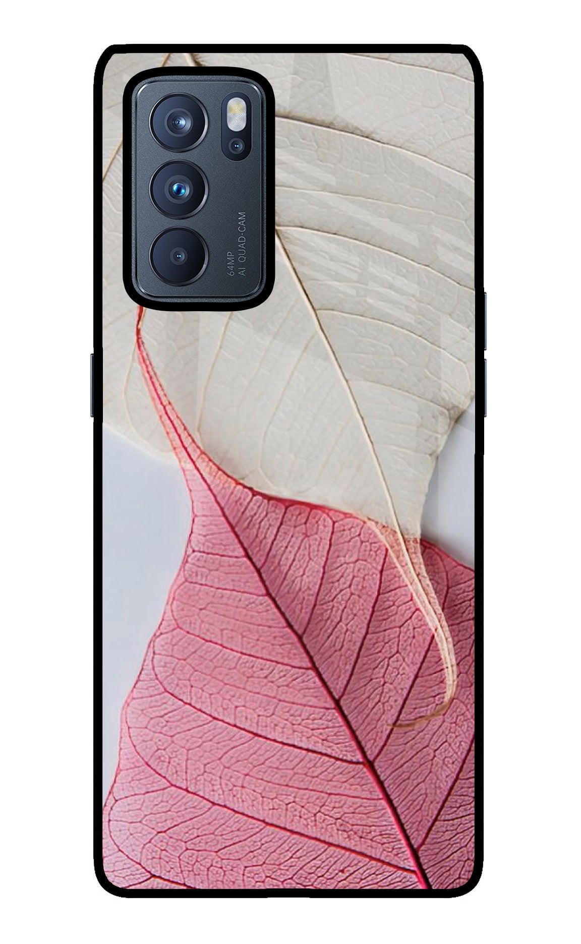 White Pink Leaf Case for Oppo Reno6 Pro 5G