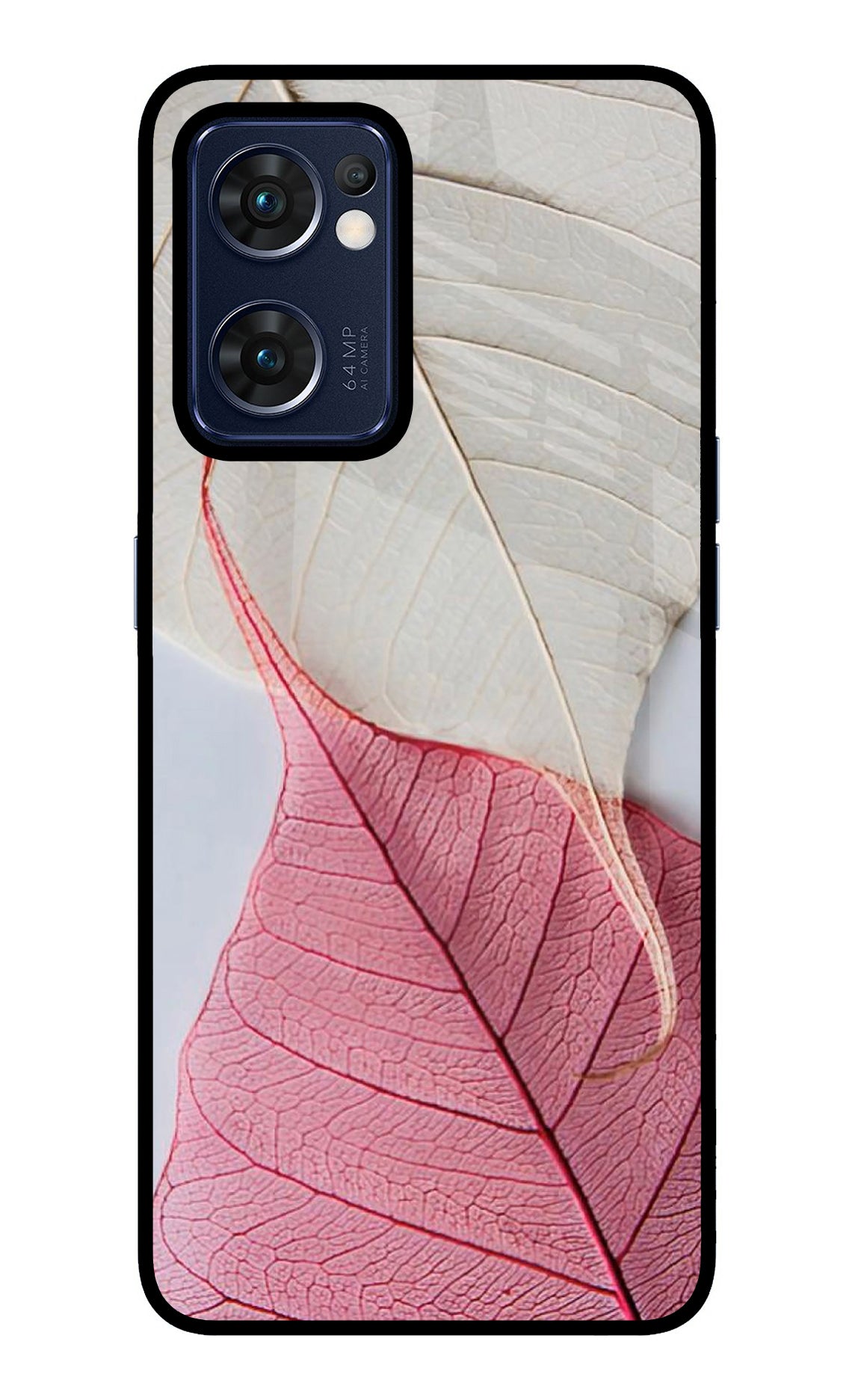White Pink Leaf Case for Oppo Reno7 5G