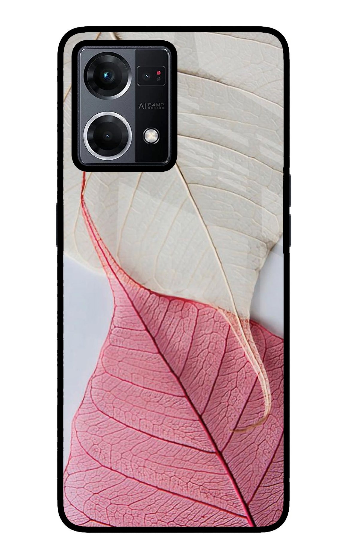 White Pink Leaf Case for Oppo F21 Pro 4G