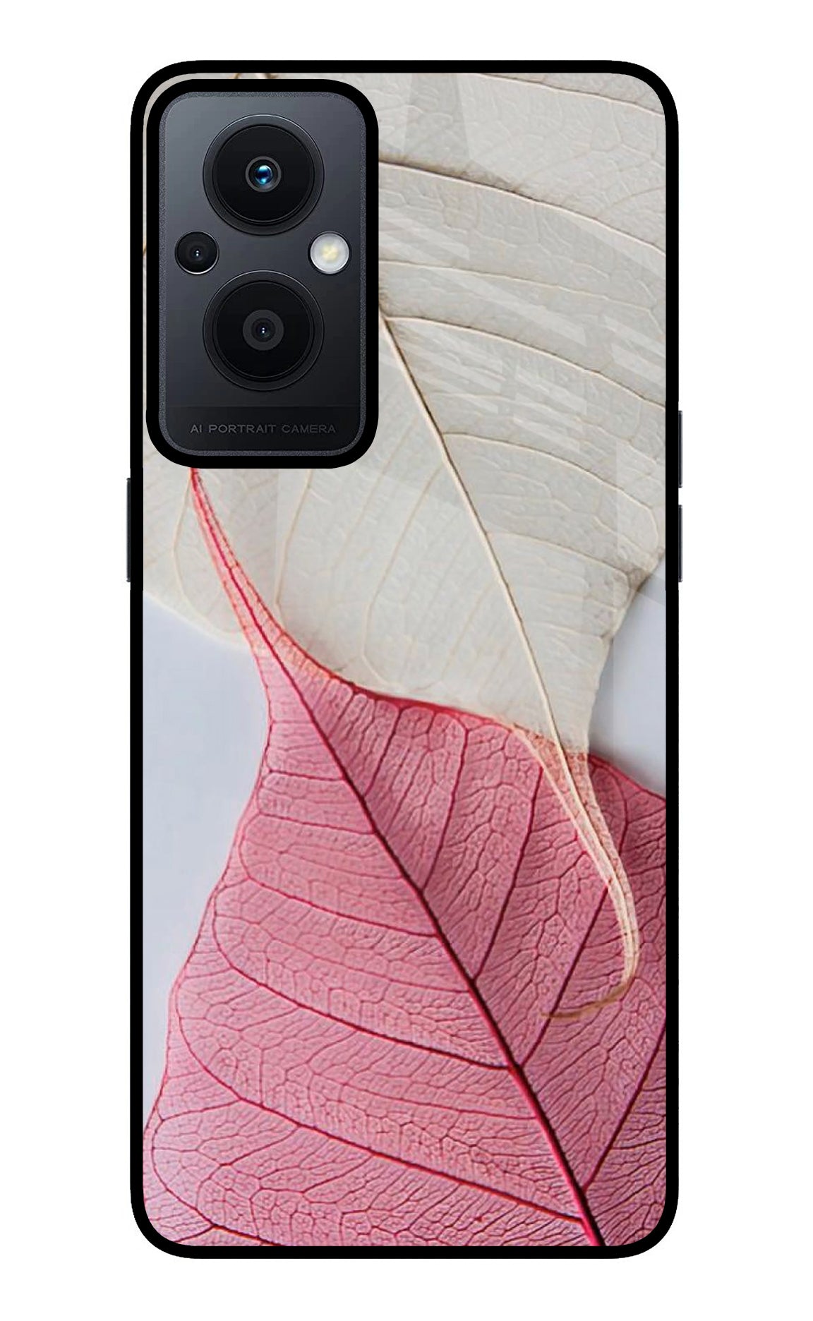 White Pink Leaf Case for Oppo F21 Pro 5G