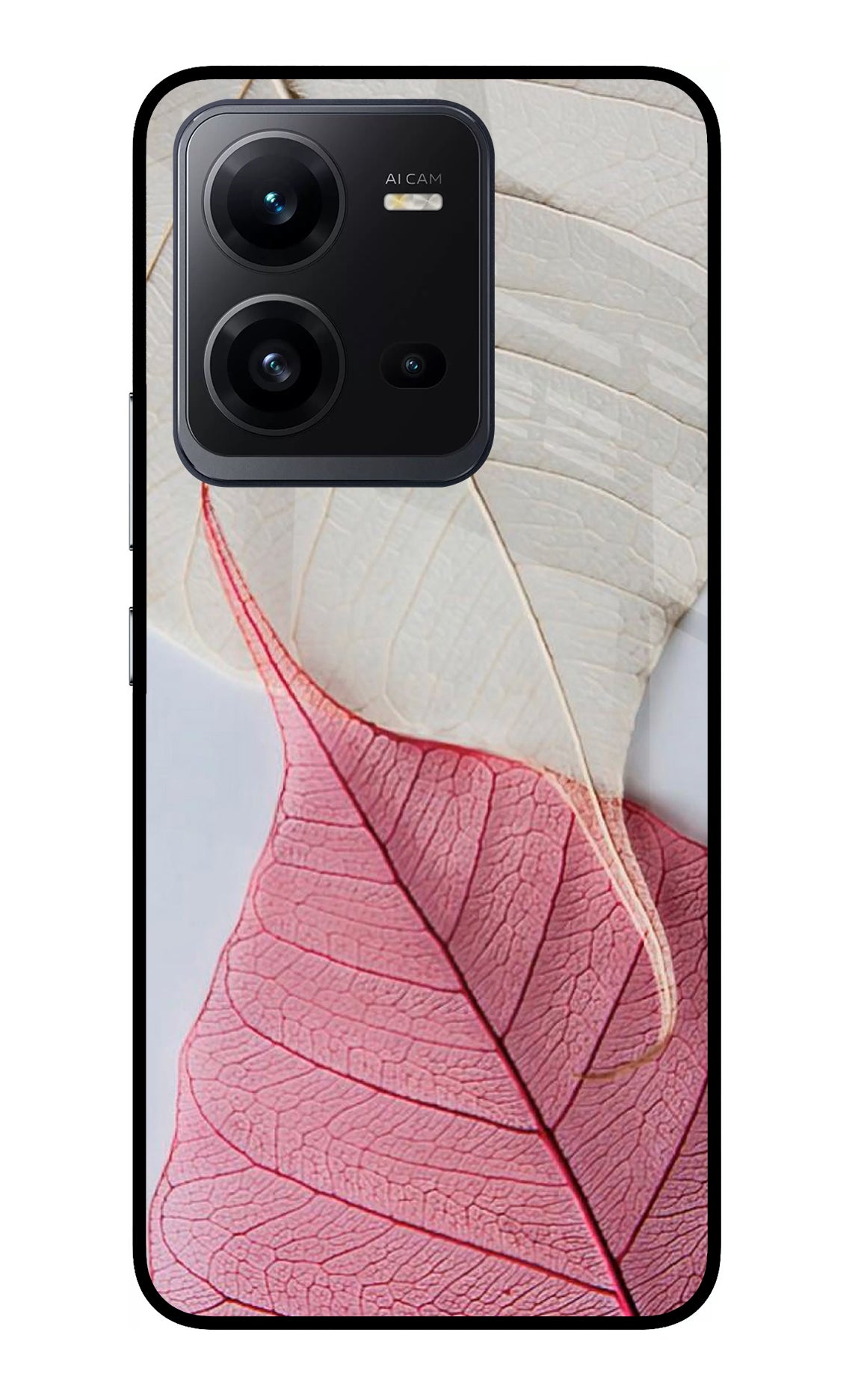 White Pink Leaf Case for Vivo V25 5G