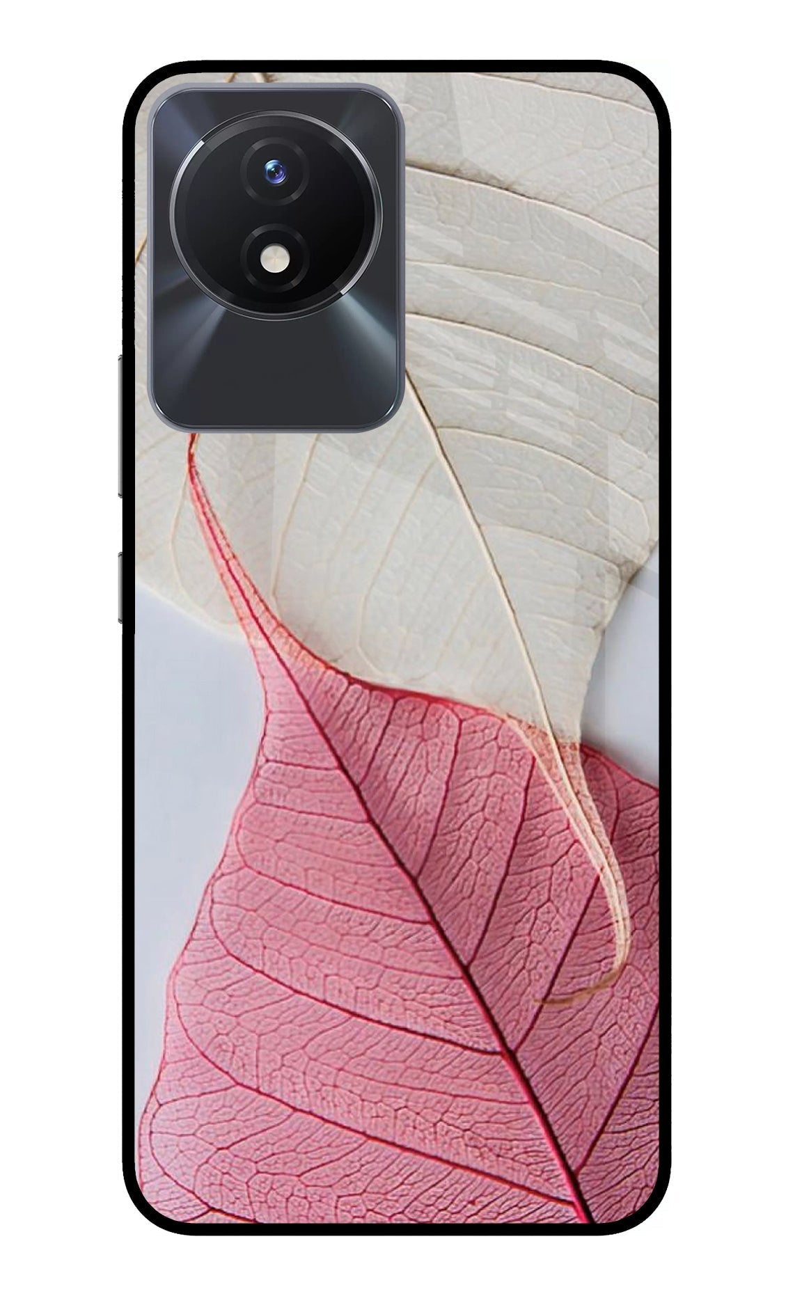 White Pink Leaf Case for Vivo Y02/Y02T