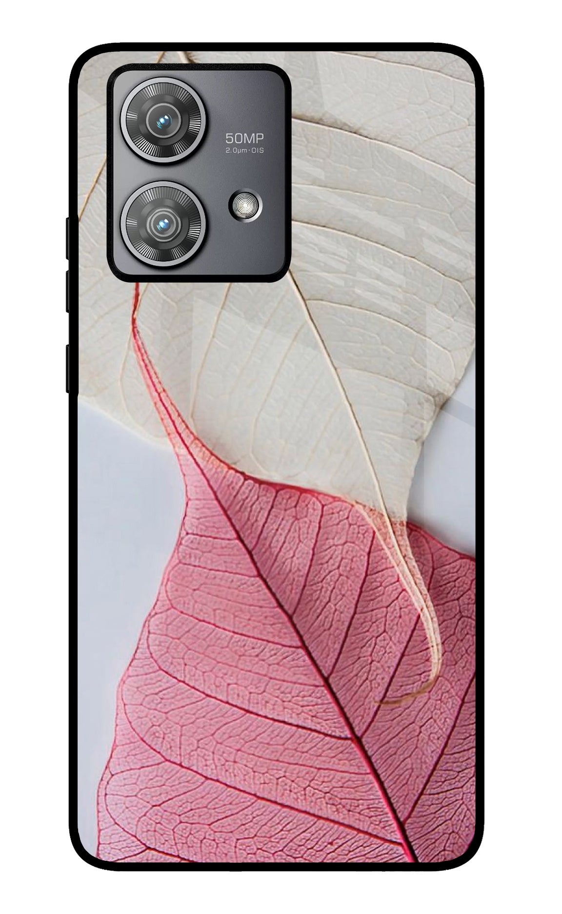 White Pink Leaf Case for Moto Edge 40 Neo
