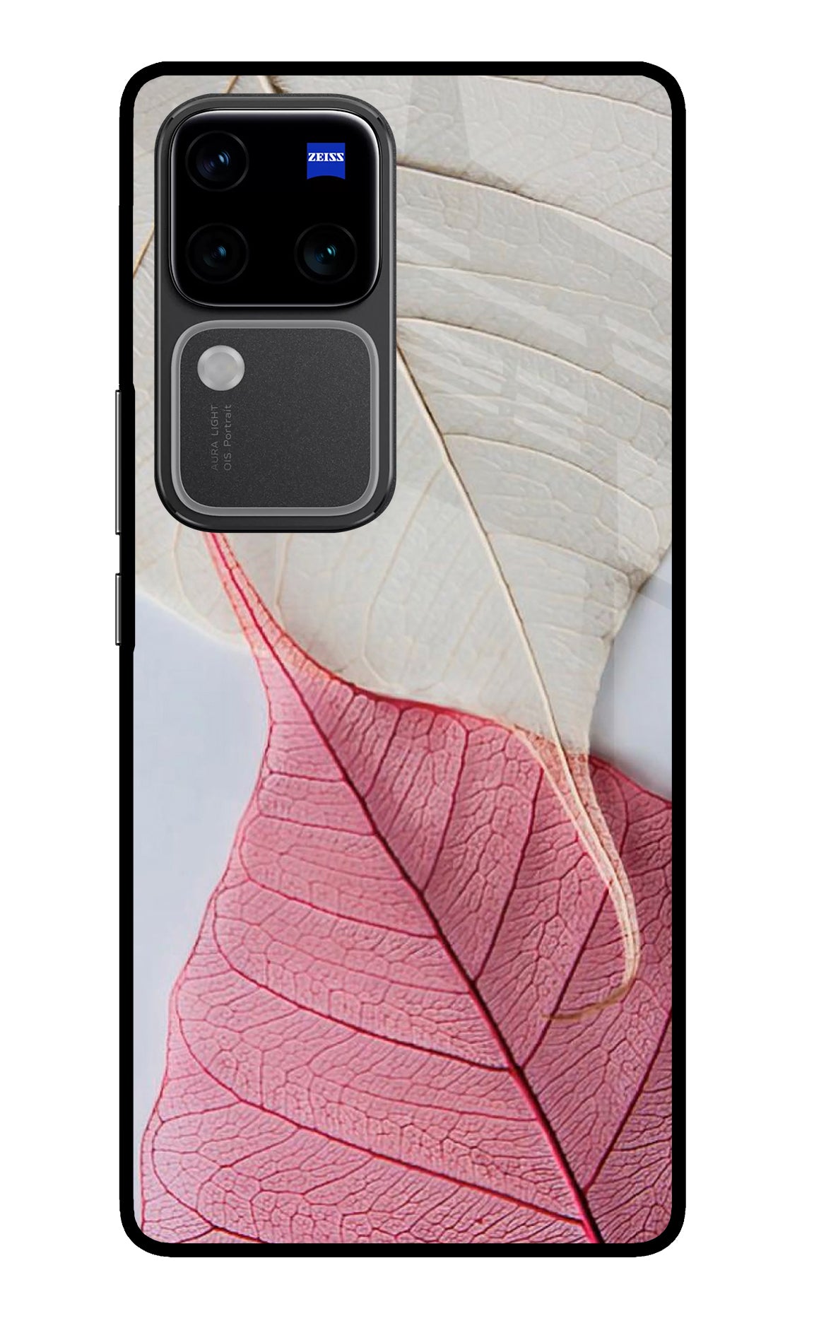 White Pink Leaf Case for Vivo V30 Pro 5G
