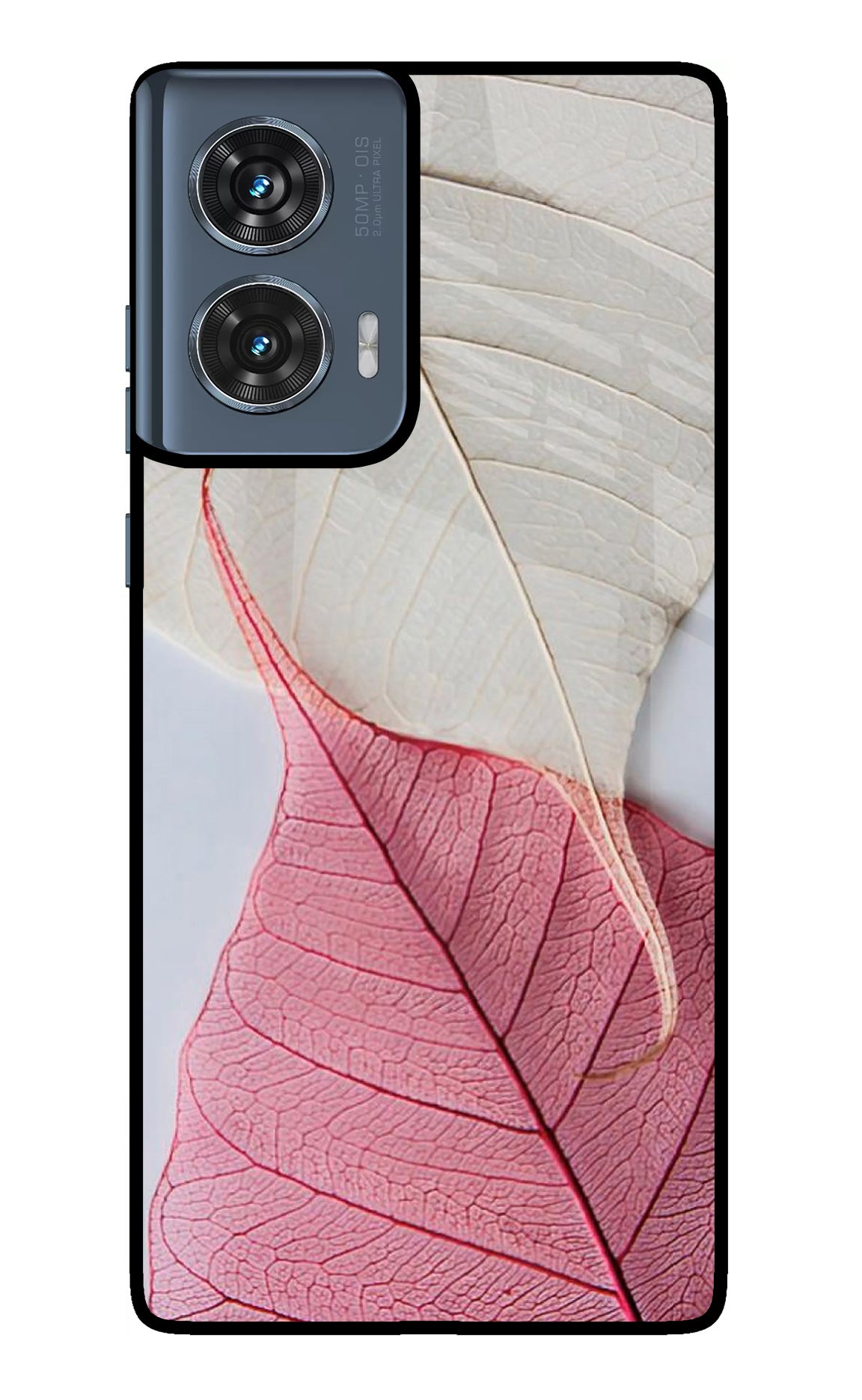 White Pink Leaf Case for Moto Edge 50 Fusion