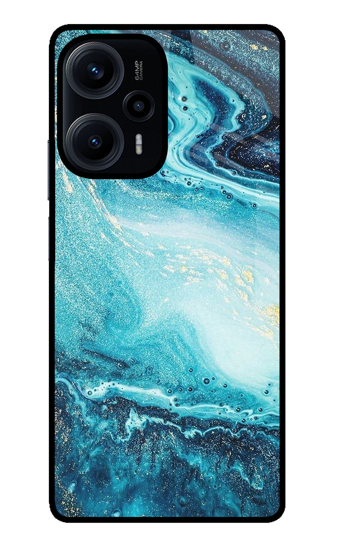 Blue Glitter Marble Poco F5 5G Glass Case