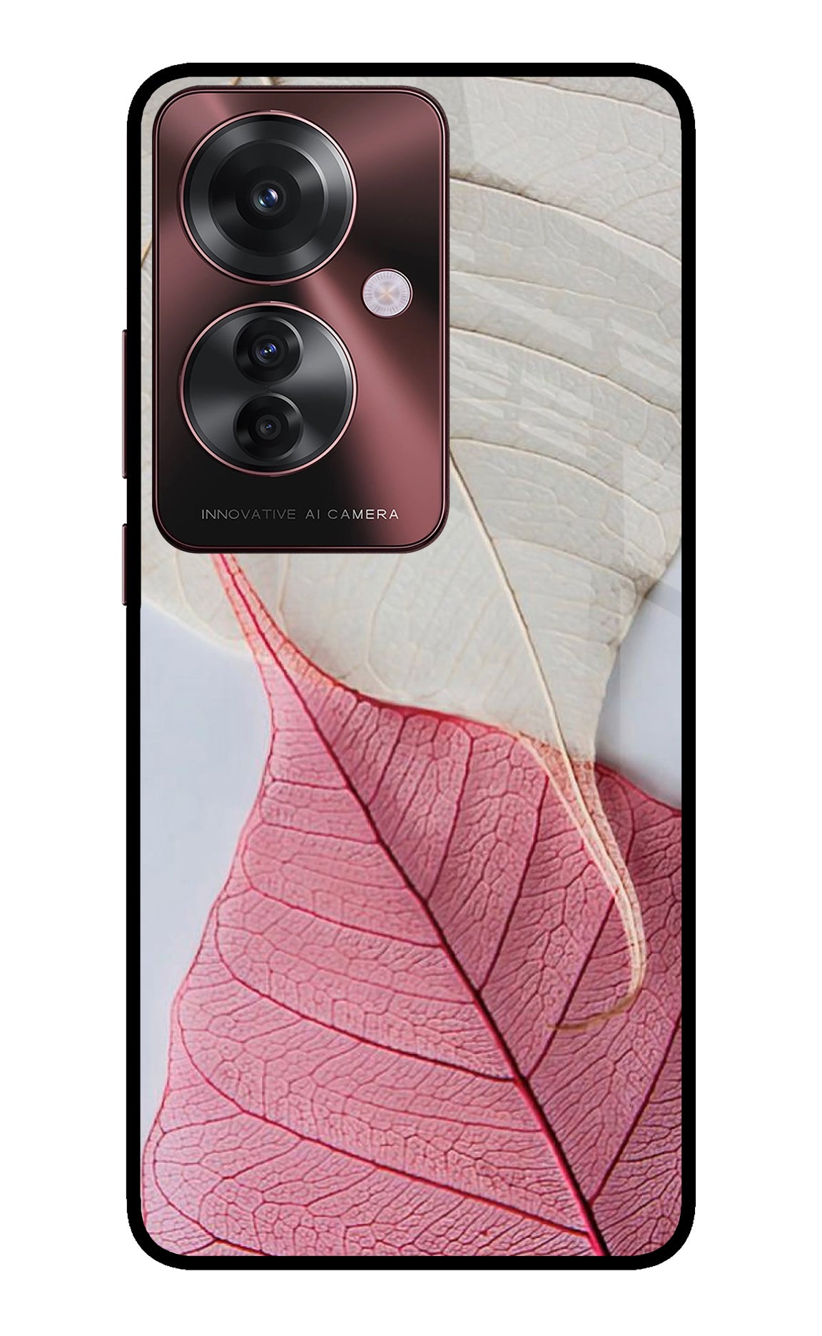 White Pink Leaf Case for Oppo F25 Pro 5G