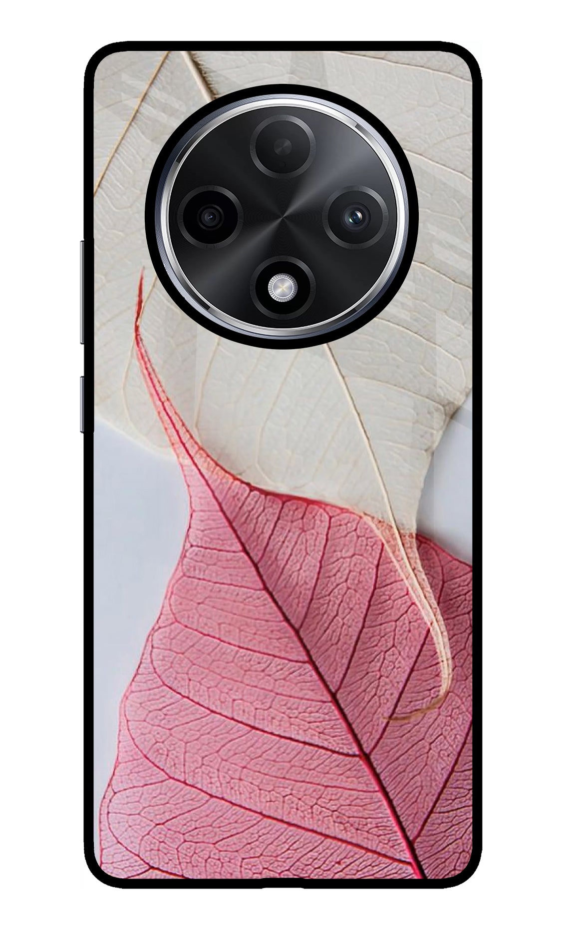 White Pink Leaf Oppo F27 Pro Plus Glass Case