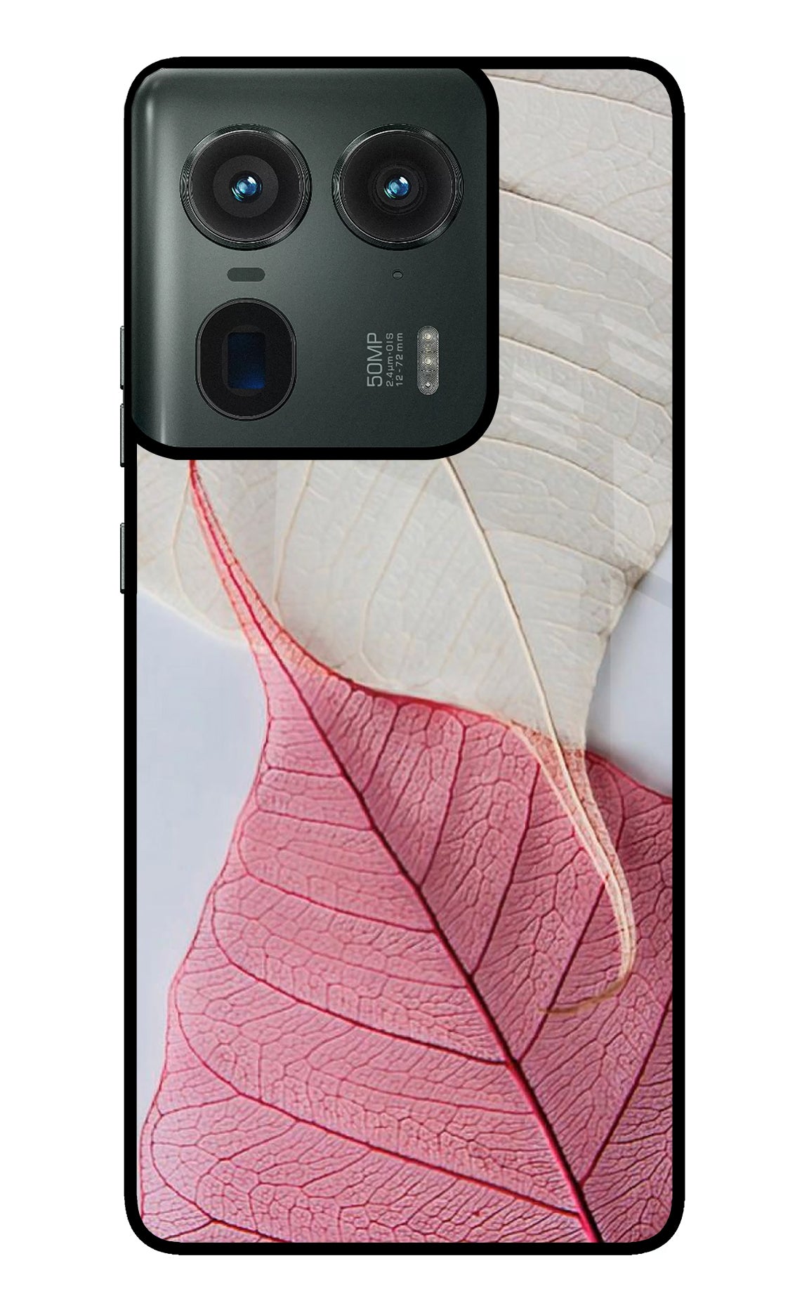 White Pink Leaf Case for Moto Edge 50 Ultra 5G