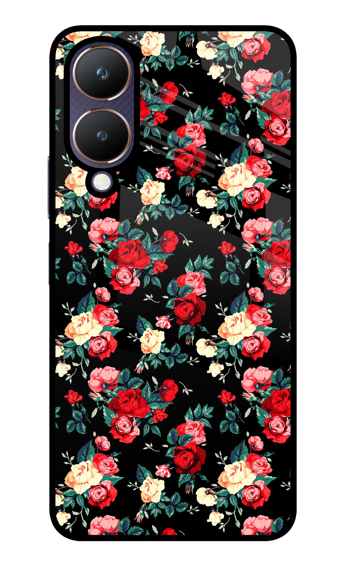 Rose Pattern Vivo Y28 5G Glass Case