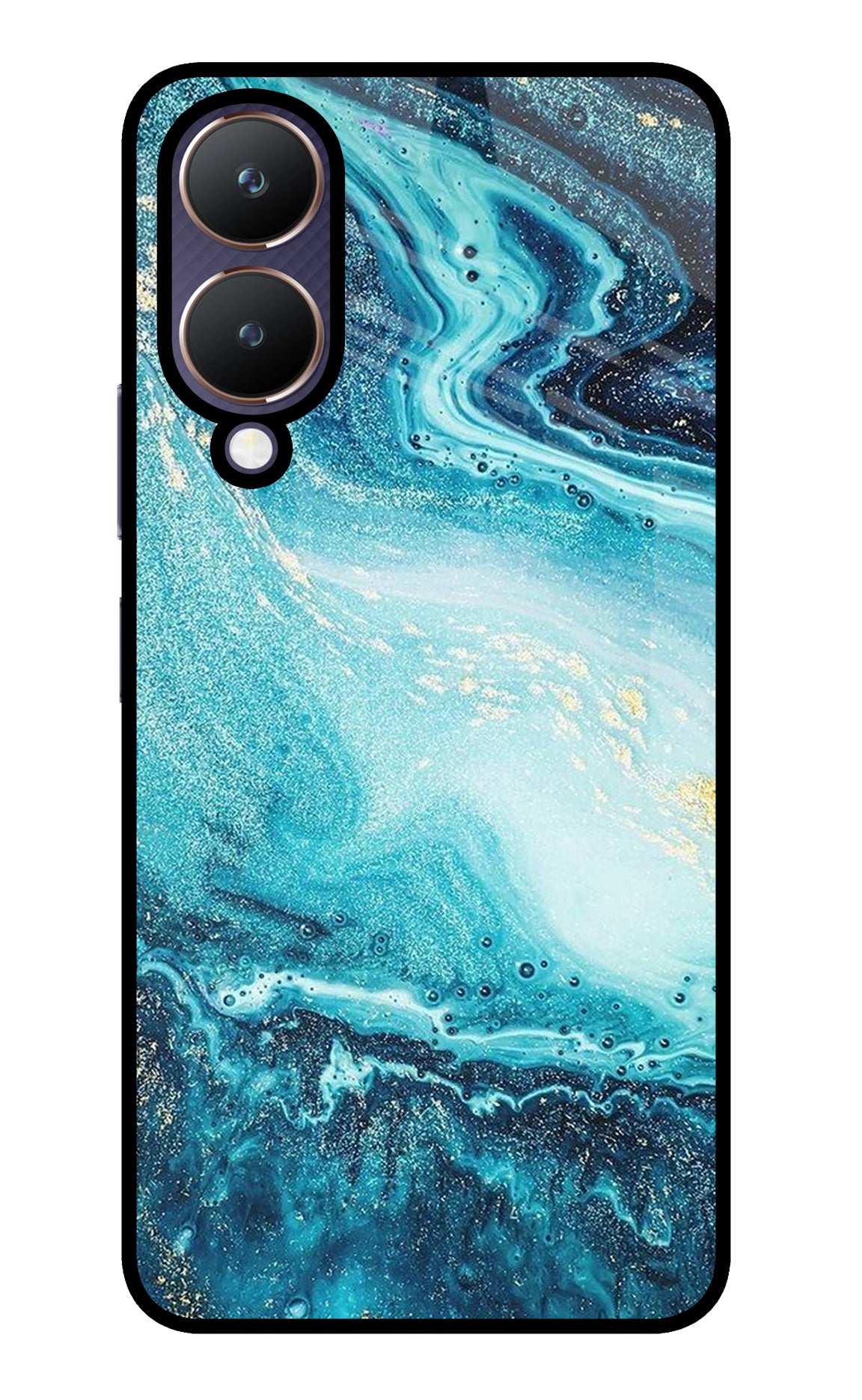 Blue Glitter Marble Vivo Y28 5G Glass Case