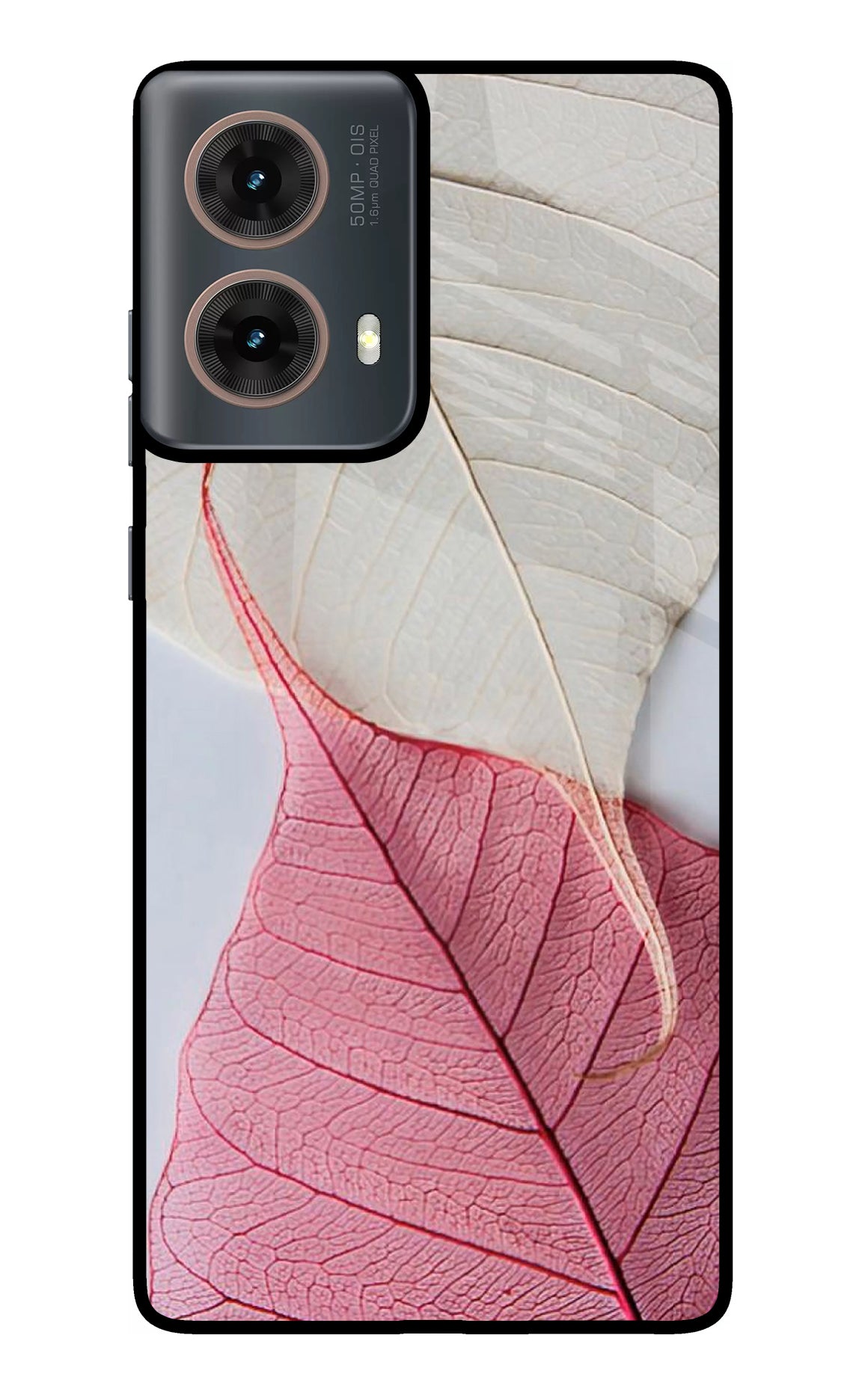 White Pink Leaf Case for Motorola G85