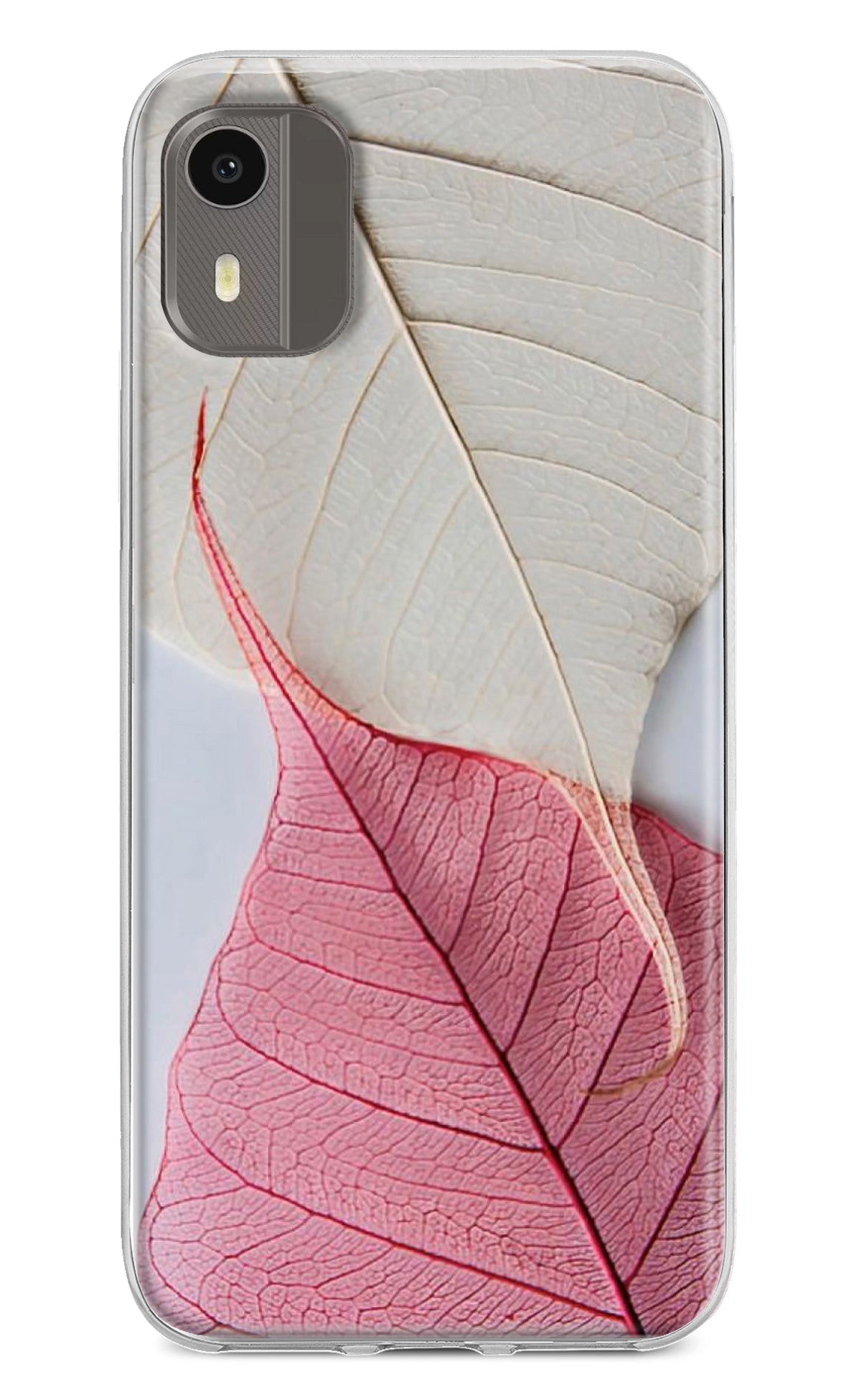 White Pink Leaf Case for Nokia C12/C12 Pro