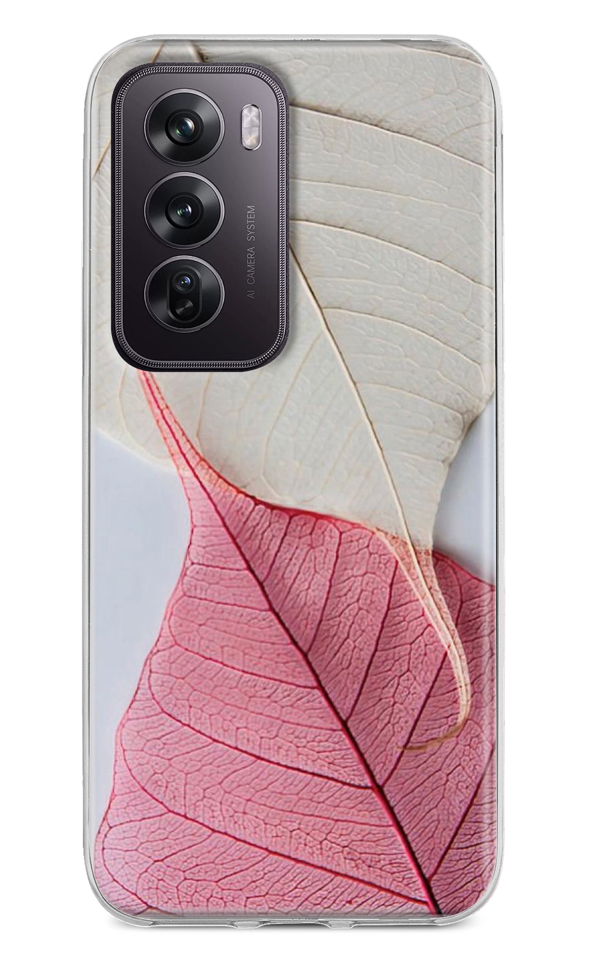 White Pink Leaf Case for Oppo Reno12 Pro 5G