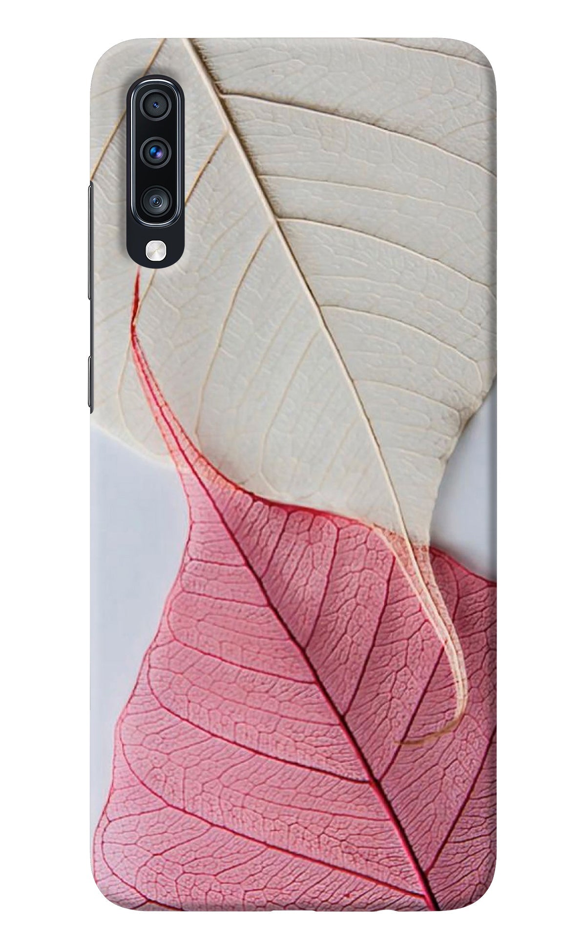 White Pink Leaf Samsung A70 Back Cover