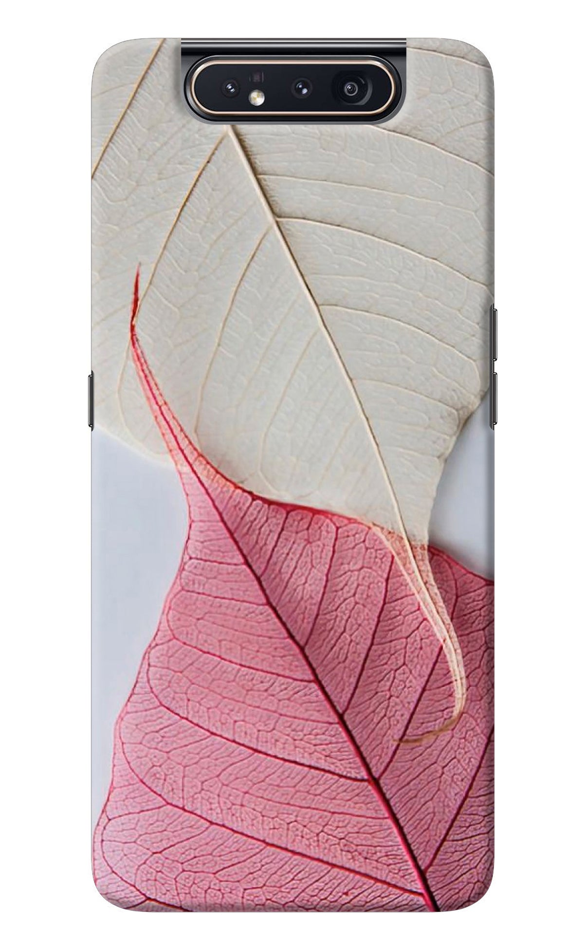 White Pink Leaf Samsung A80 Back Cover