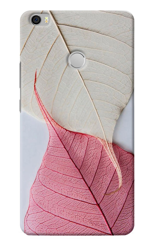 White Pink Leaf Mi Max Back Cover