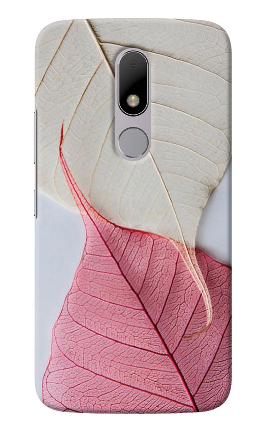 White Pink Leaf Moto M Back Cover