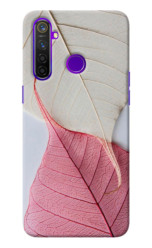 White Pink Leaf Realme 5 Pro Back Cover