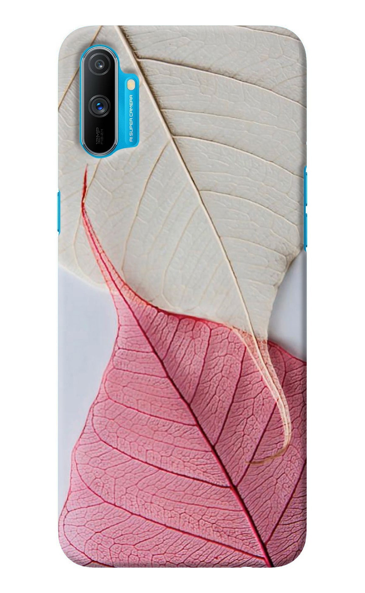 White Pink Leaf Realme C3 Back Cover