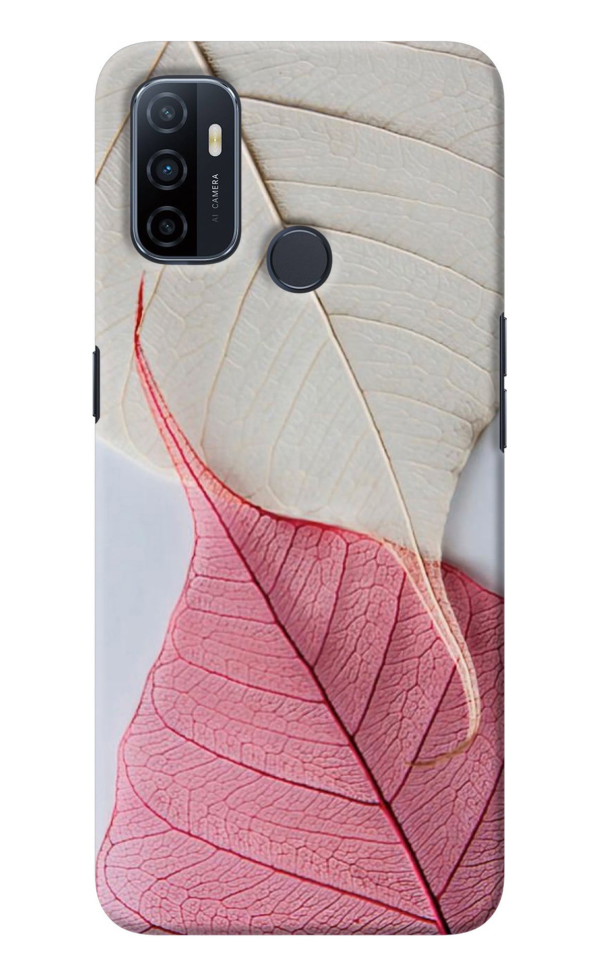 White Pink Leaf Oppo A53 2020 Back Cover