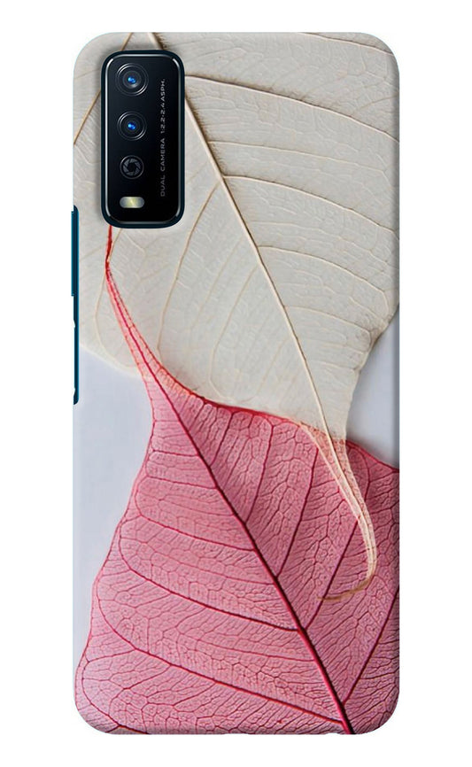 White Pink Leaf Vivo Y12s Back Cover