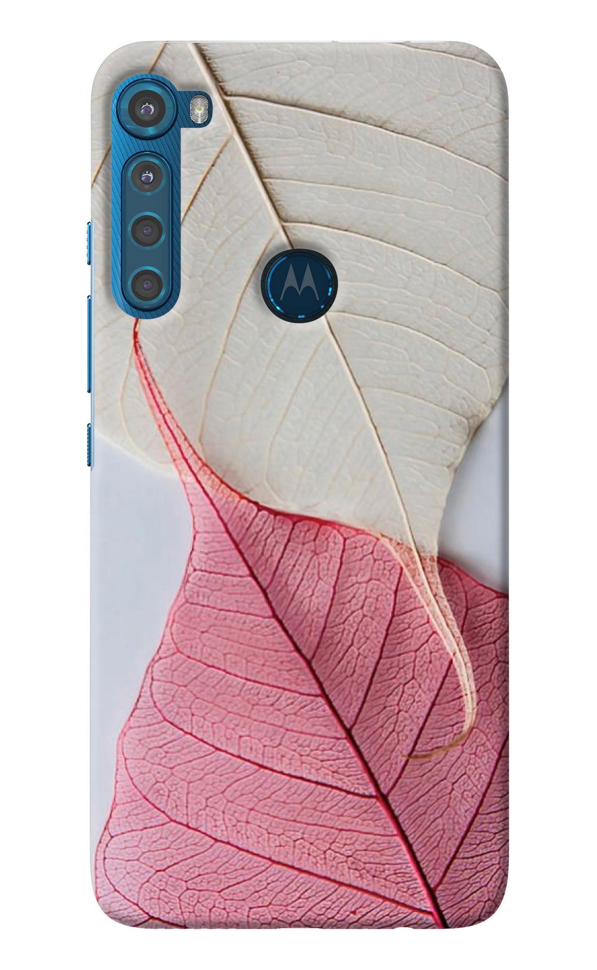 White Pink Leaf Motorola One Fusion Plus Back Cover