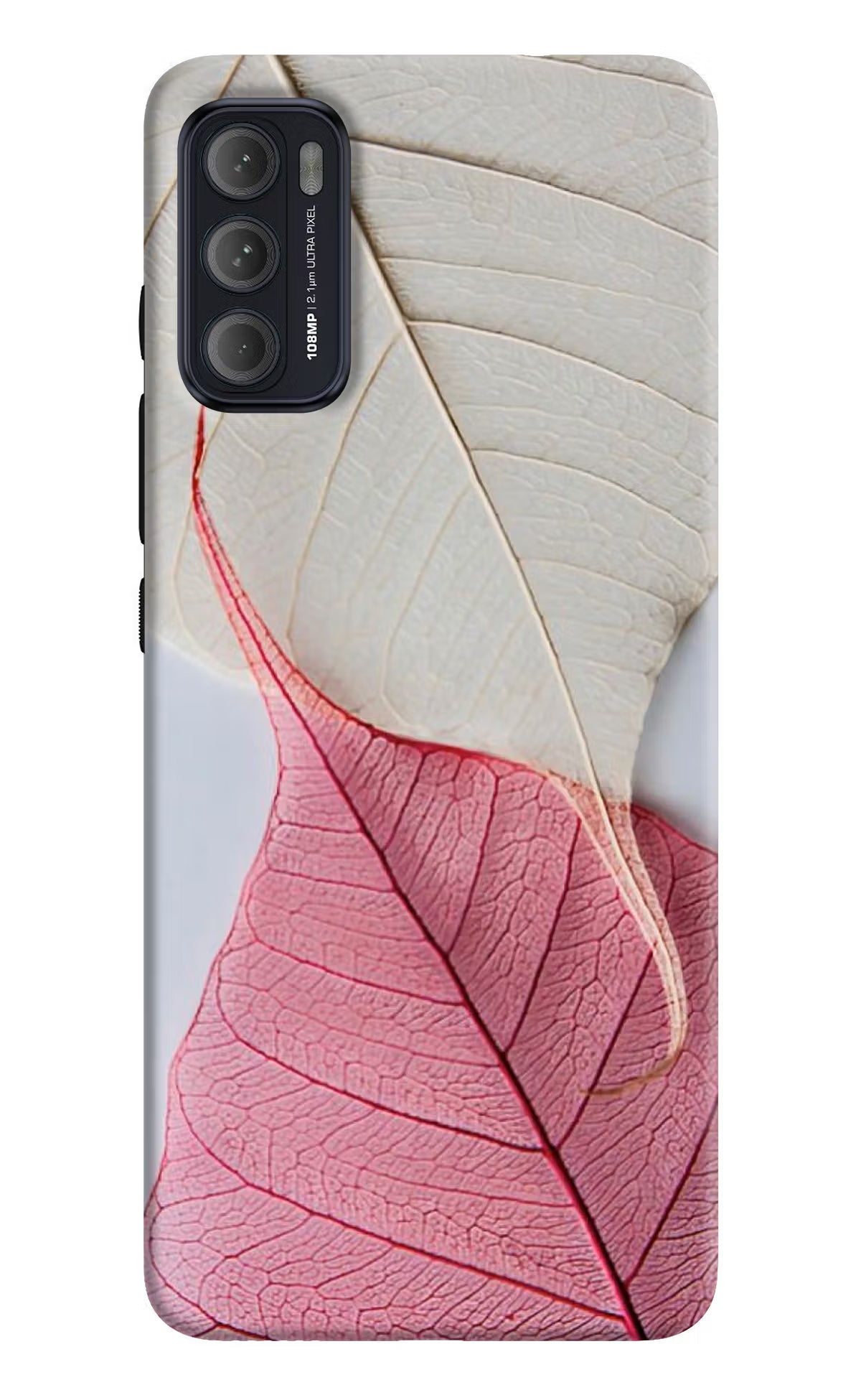 White Pink Leaf Case for Moto G60/G40 Fusion