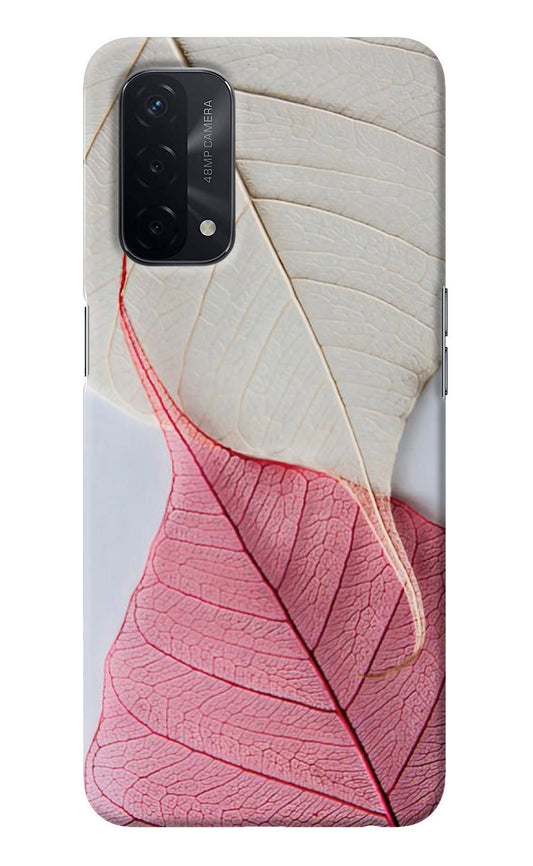 White Pink Leaf Oppo A74 5G Back Cover