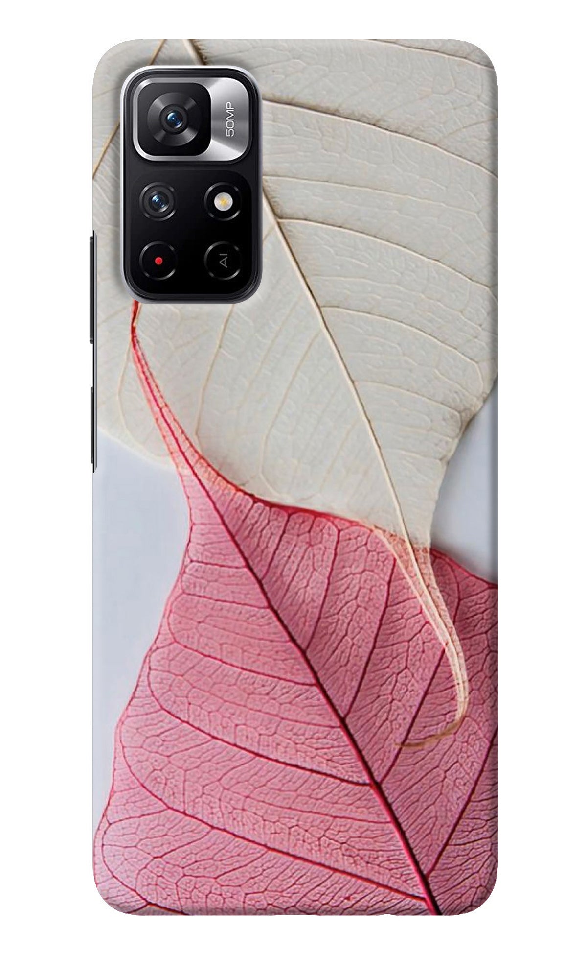 White Pink Leaf Redmi Note 11T 5G Back Cover