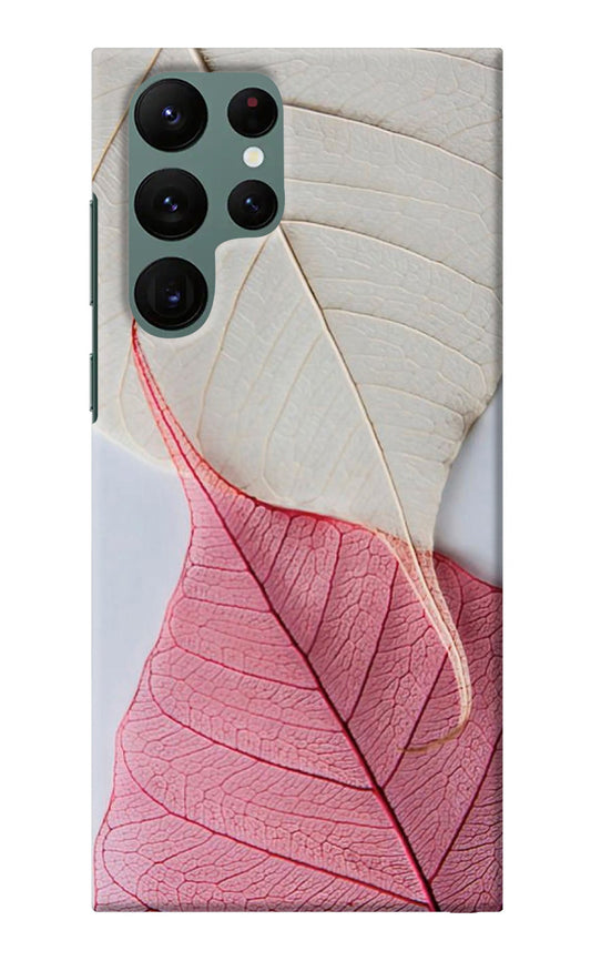 White Pink Leaf Samsung S22 Ultra Back Cover