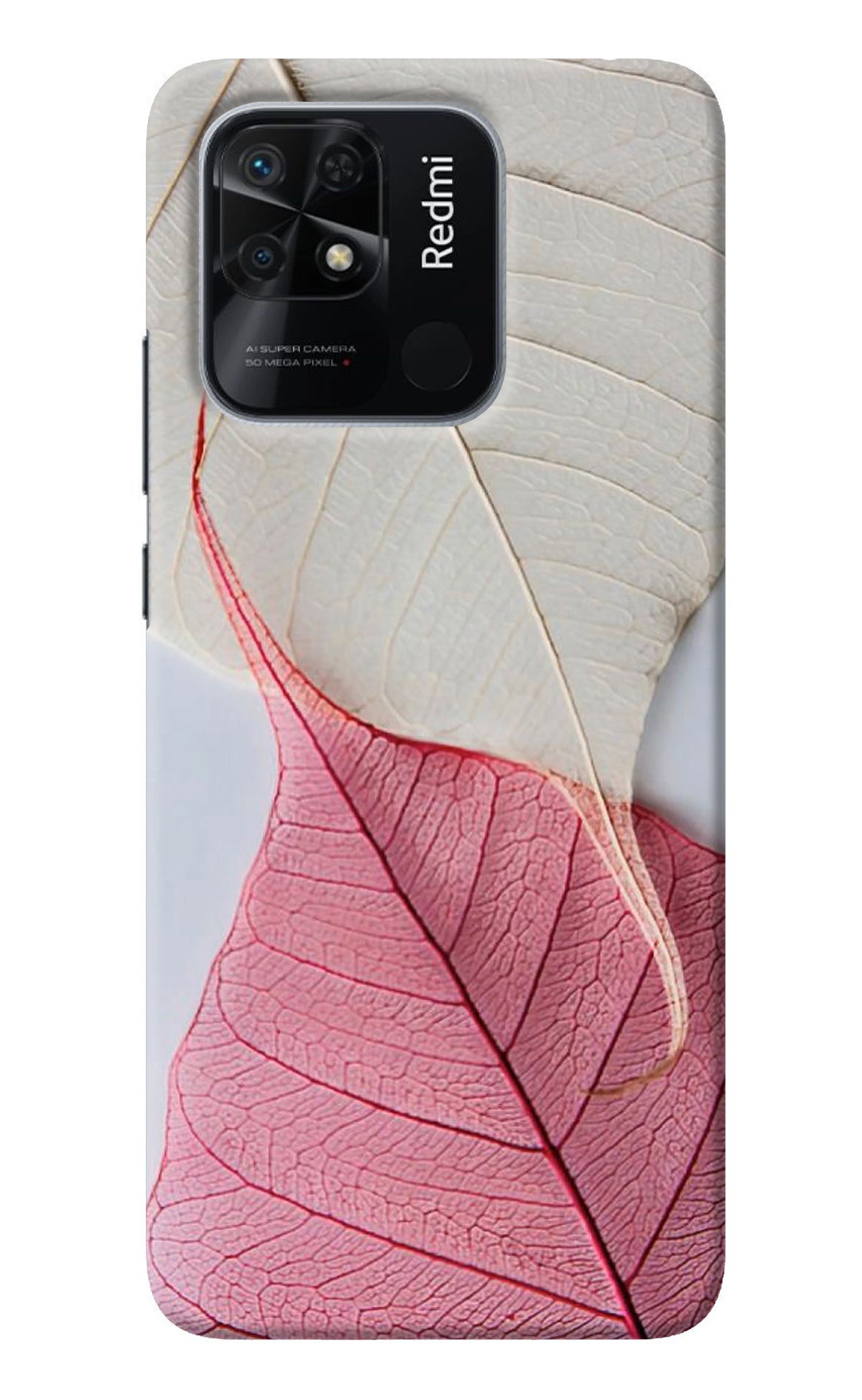 White Pink Leaf Redmi 10/10 Power Back Cover