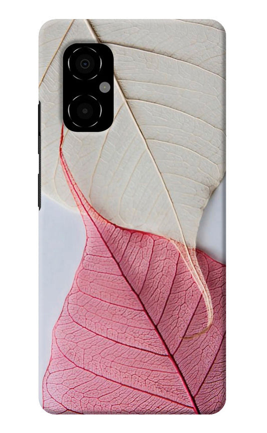 White Pink Leaf Poco M4 5G Back Cover