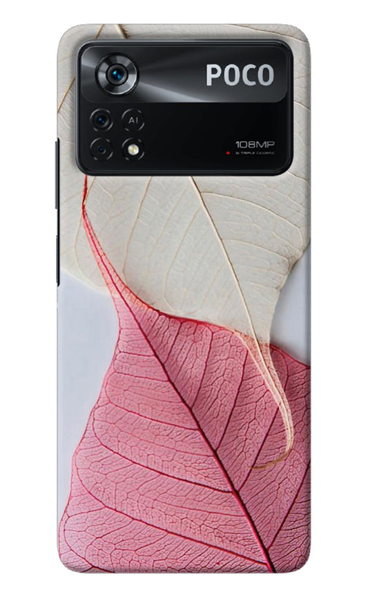 White Pink Leaf Poco X4 Pro Back Cover