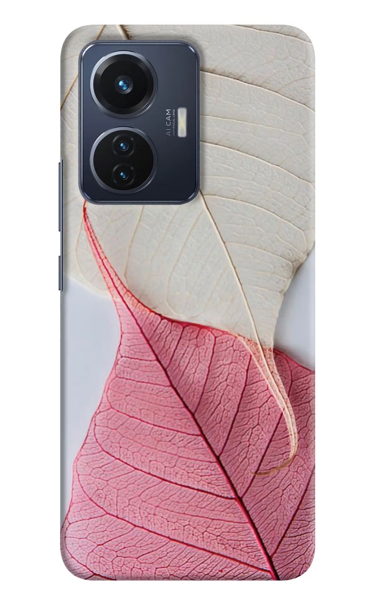 White Pink Leaf Case for Vivo T1 44W by Casekaro