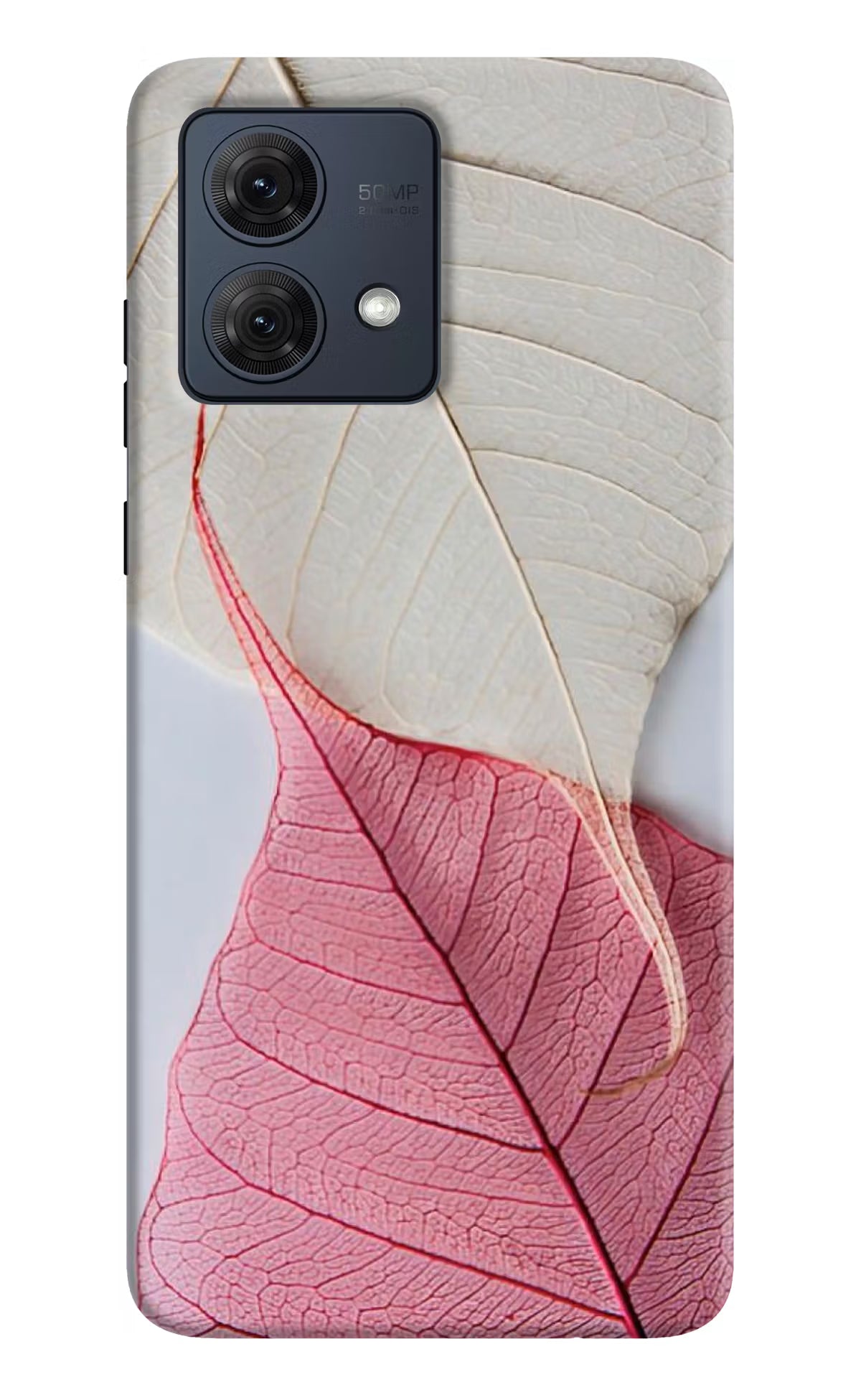 White Pink Leaf Case for Moto G54 5G by Casekaro