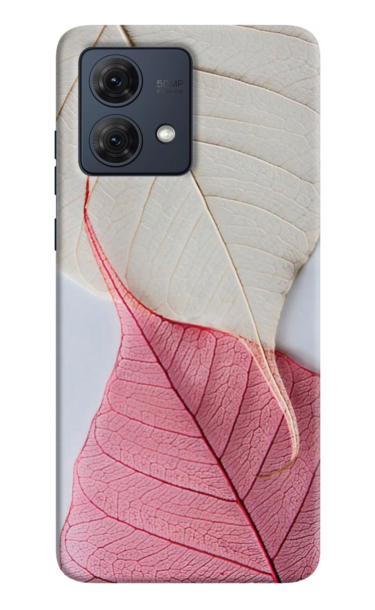 White Pink Leaf Case for Moto G84 5G