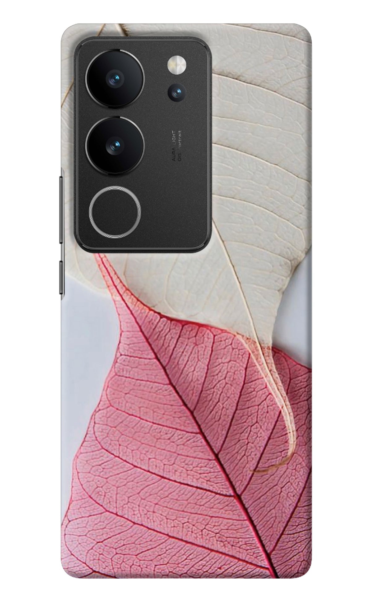 White Pink Leaf Vivo V29/V29 Pro Back Cover