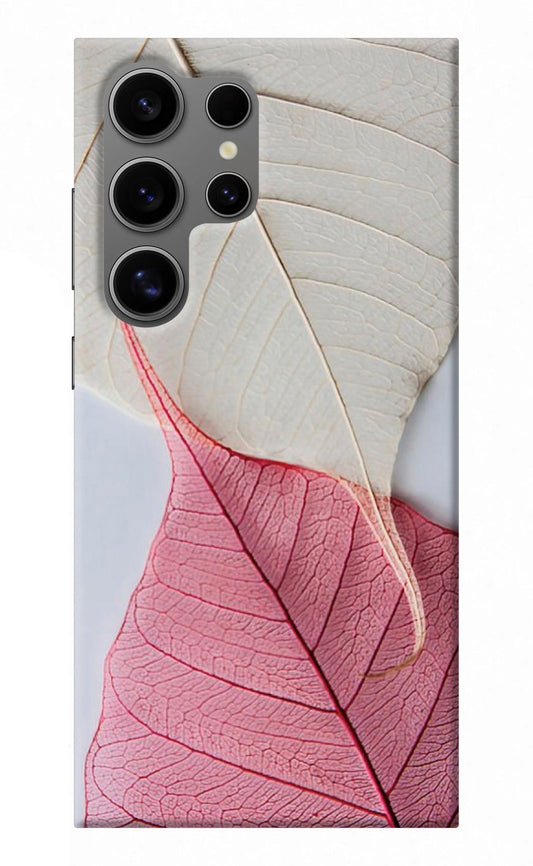 White Pink Leaf Samsung S24 Ultra Back Cover