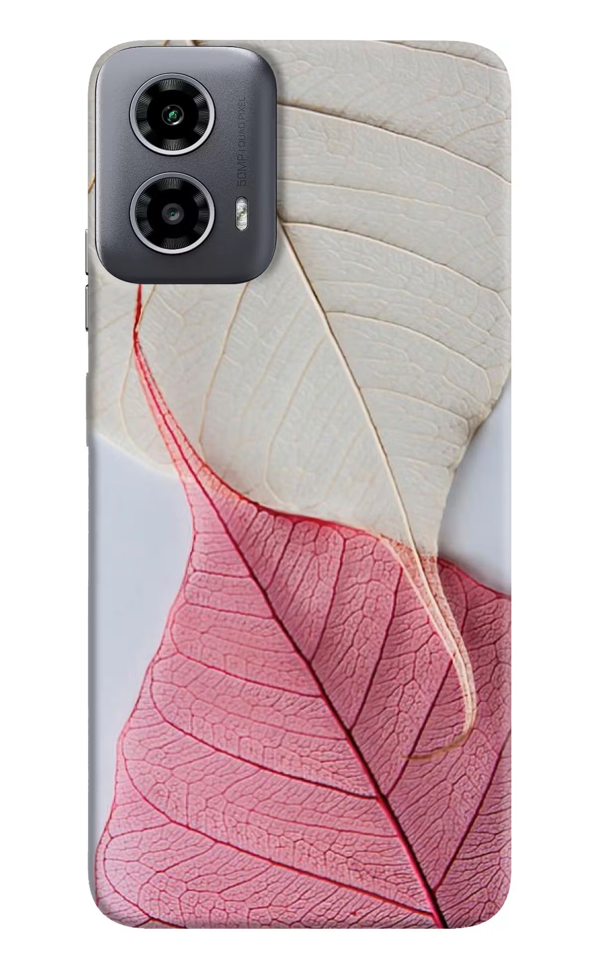 White Pink Leaf Case for Moto G34 5G by Casekaro