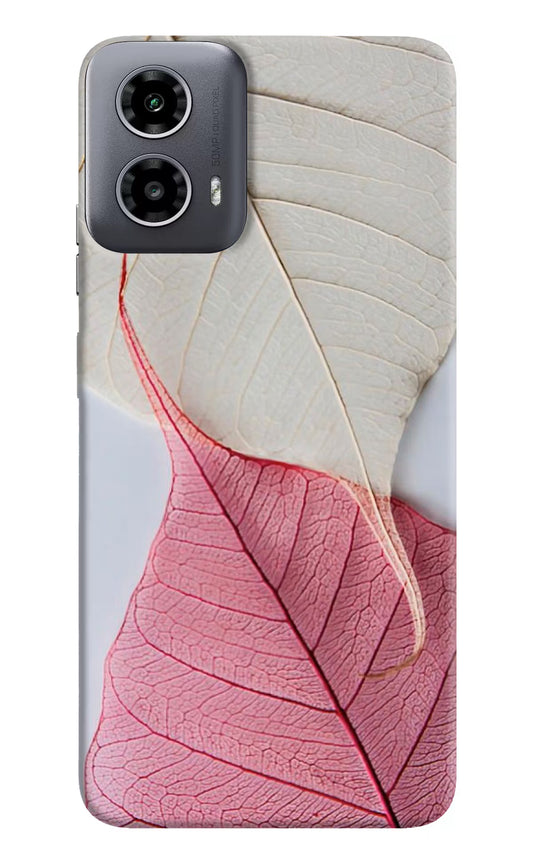 White Pink Leaf Case for Moto G34 5G by Casekaro