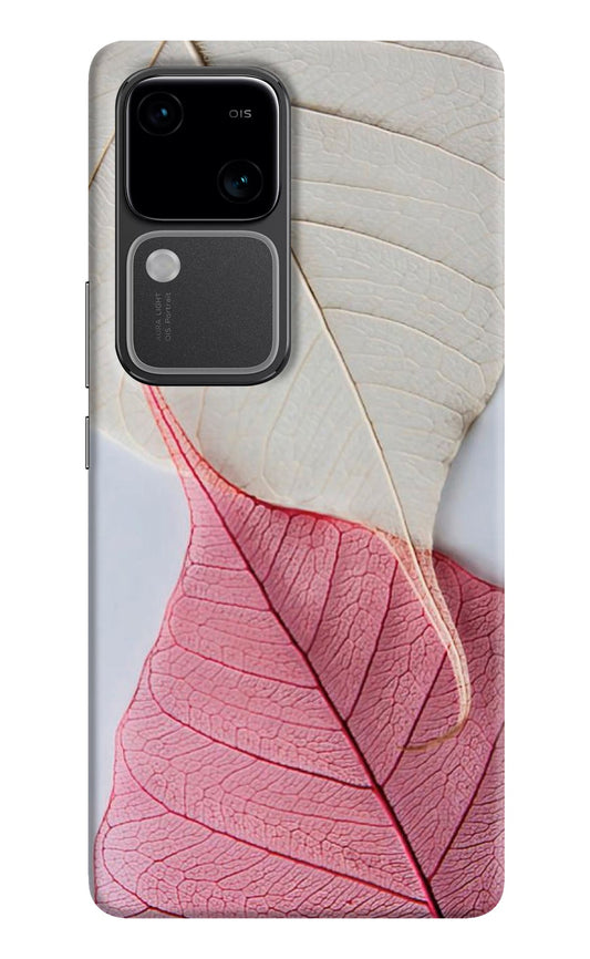 White Pink Leaf Vivo V30 5G Back Cover