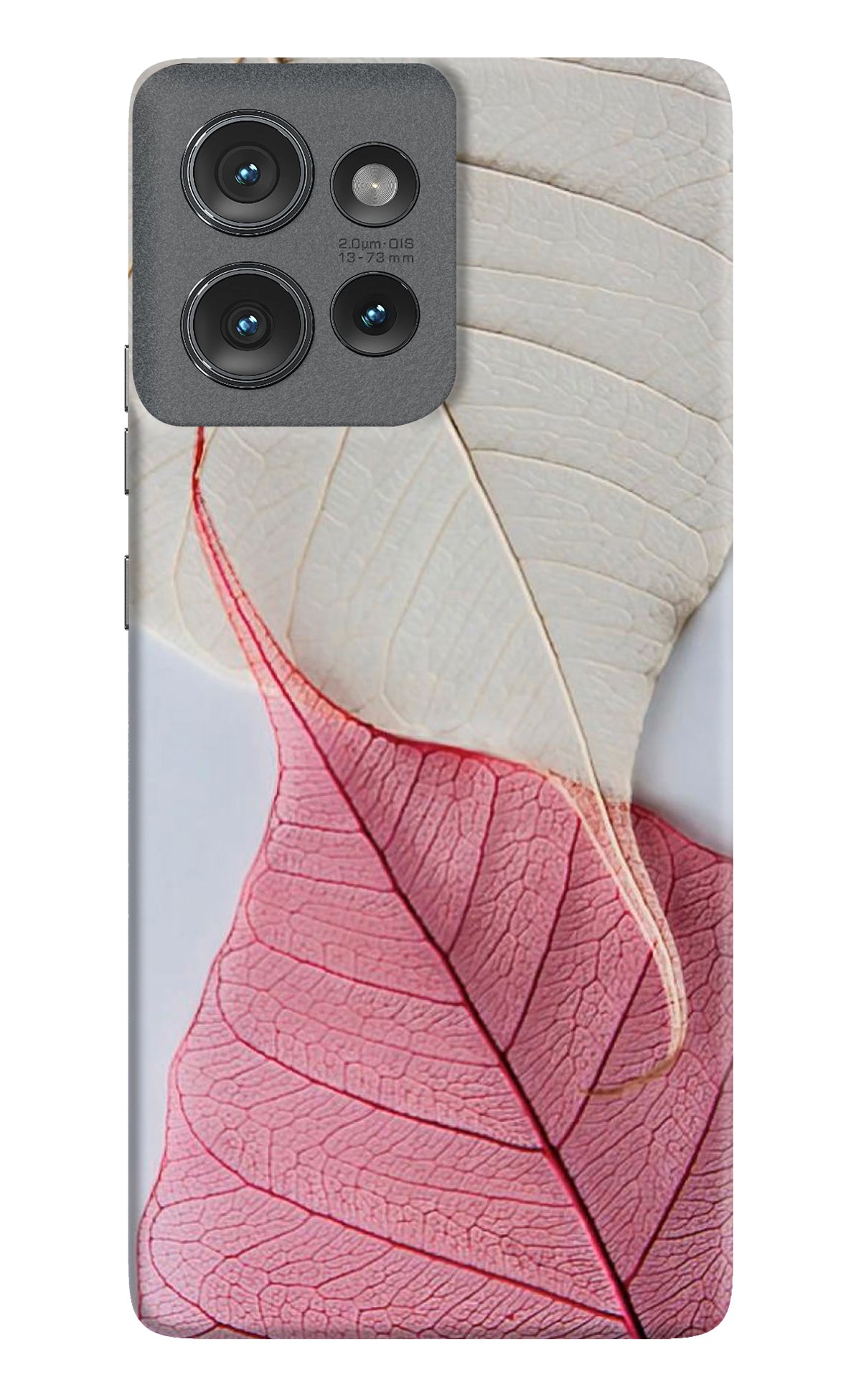 White Pink Leaf Case for Moto Edge 50