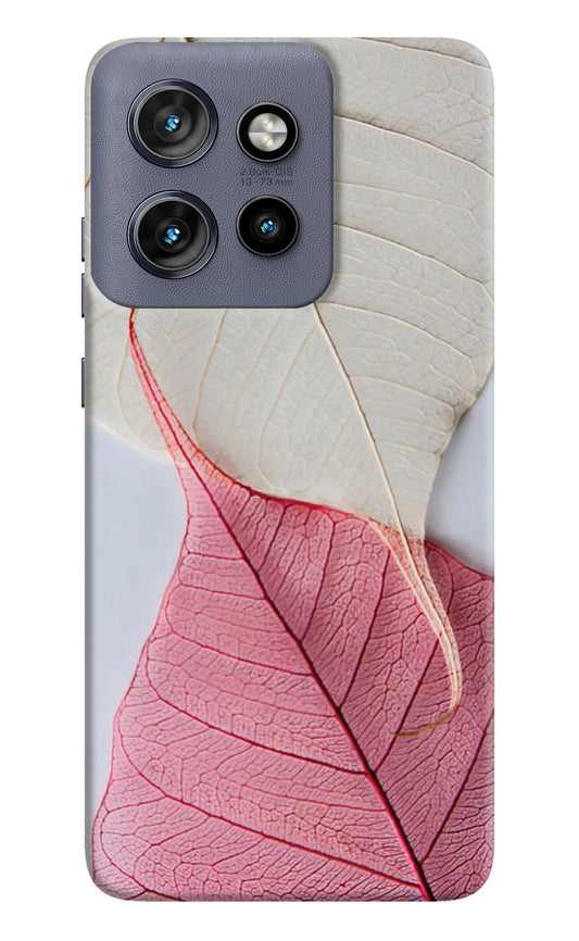 White Pink Leaf Case for Moto Edge 50 Neo