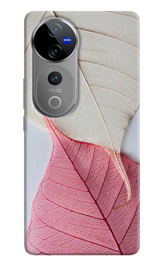 White Pink Leaf Case for Vivo V40 Pro 5G