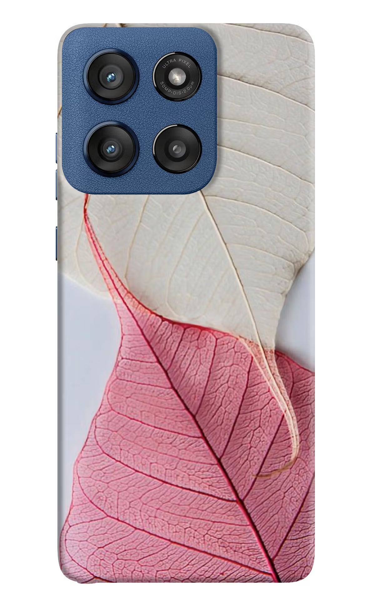 White Pink Leaf Case for Moto Edge 60 Stylus by Casekaro